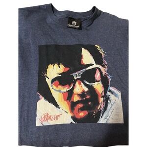 Elvis Presley Graphic T-Shirt Graceland  | Blue Portrait Art Tee Music Icon